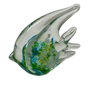 Vintage Collectible Decoration‎ Mouth Blown Fish Glass Figurine Clear Green 1970